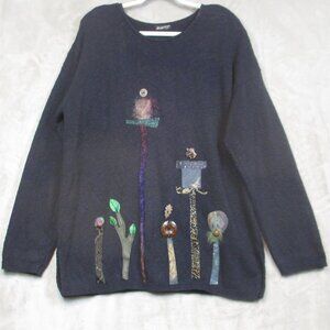 Vintage Lee Anderson Cotton Graphic Embellished Sweater Size XL "Art To Wear"